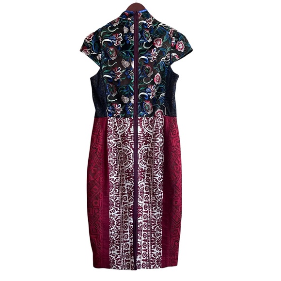 Byron Lars Beauty Mark Embroidered Cheongsam Mixed Media Sheath Dress - Size 6 - Picture 3 of 13